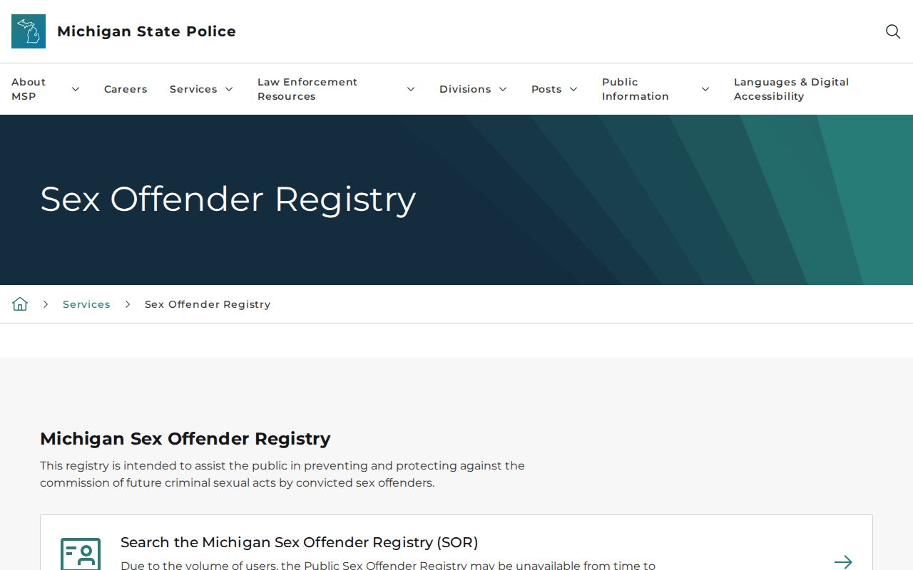 Baraga County sex offender check guidance from Michigan State Police