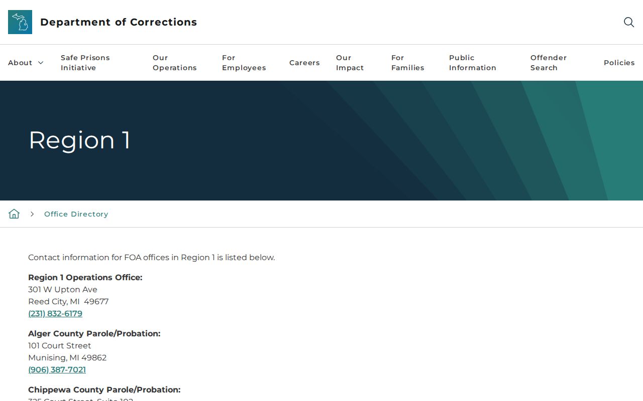 Regional parole and probation office serving Baraga criminal records