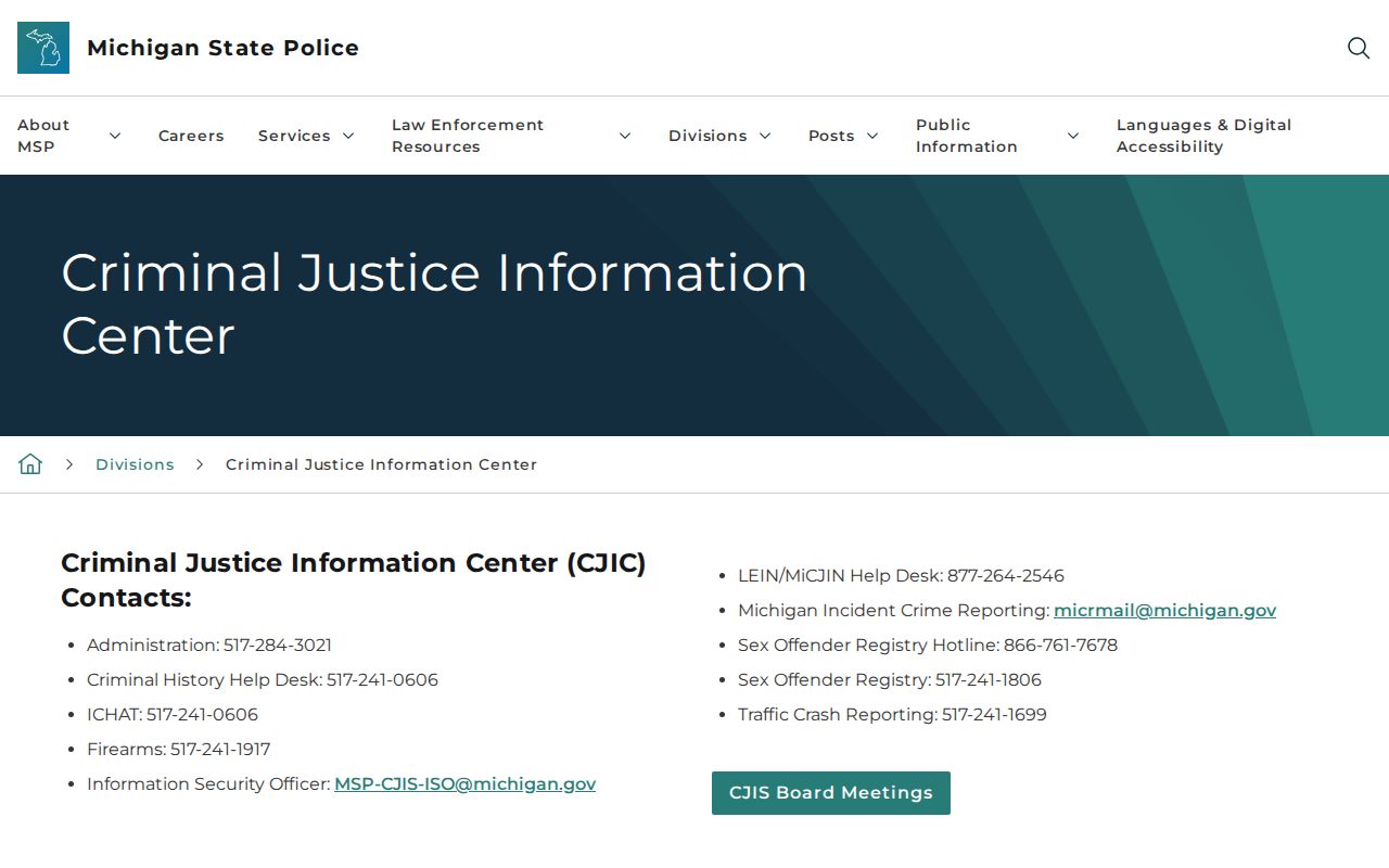 Baraga County criminal history services at Michigan CJIC
