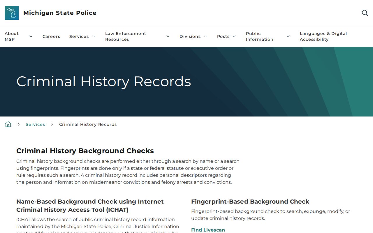 Baraga County criminal history options from Michigan State Police