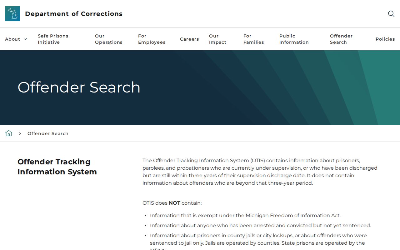 Baraga County criminal custody search through MDOC OTIS